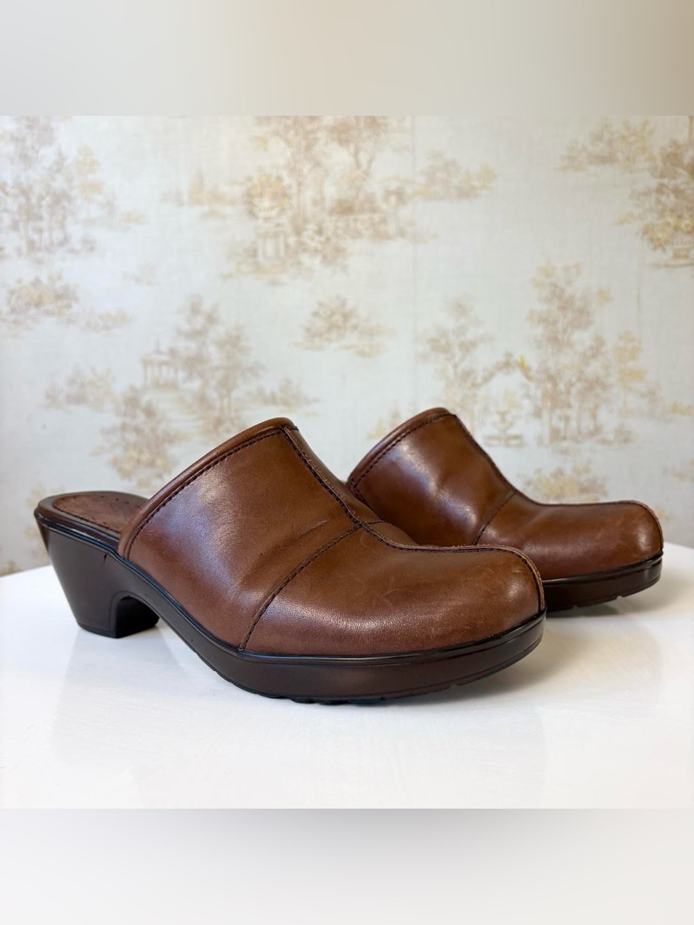 Vintage Y2K St. John's Bay Brown Chunky Patchwork Leather Clogs Boho 8.5 M